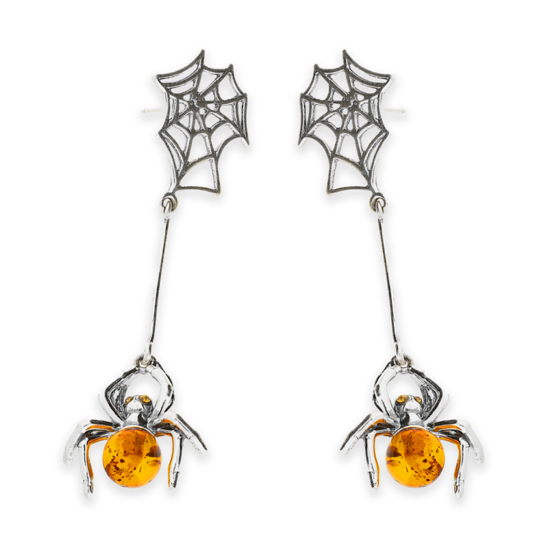 Srebrne Kolczyki Pająki z Bursztynem Koniakowym - JubilerSezam.pl