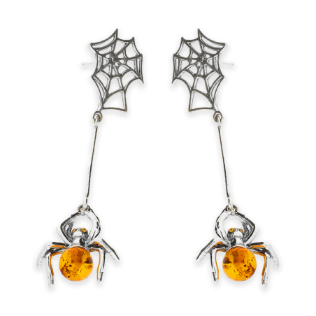 Srebrne Kolczyki Pająki z Bursztynem Koniakowym - JubilerSezam.pl