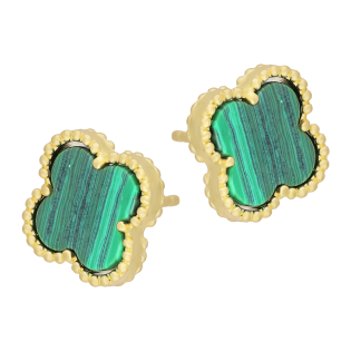 Złote Kolczyki Koniczynki z Malachitem pr. 585 - JubilerSezam.pl