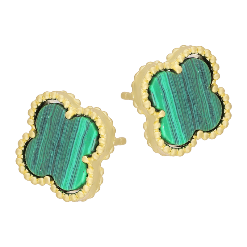 Złote Kolczyki Koniczynki z Malachitem pr. 585 - JubilerSezam.pl