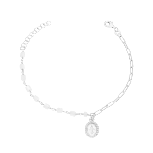 Bransoleta srebrna Niepokalana i walce z masą perłową M3-431 ROD próba 925