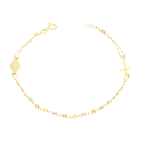 Bransoleta złota różaniec z paciorkami w trzech kolorach OS 249-RO132-TRI-BR próba 585