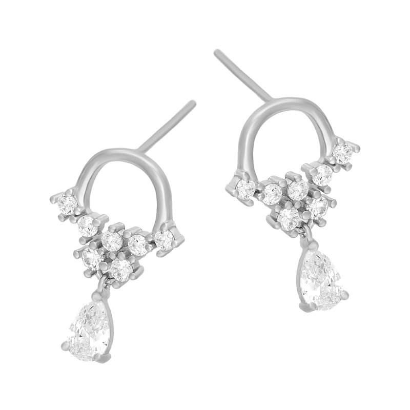 Kolczyki srebrne owal z białymi cyrkoniami/sztyft AT928 próba 925