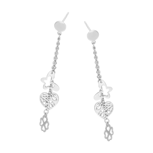 Kolczyki srebrne łańcuszki z motylem,sercem i koniczynką AT932 próba 925