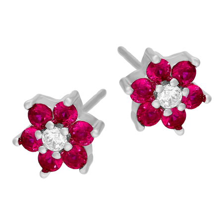 Srebrne kolczyki kwiatki z różowymi cyrkoniami pr. 925 - JubilerSezam.pl