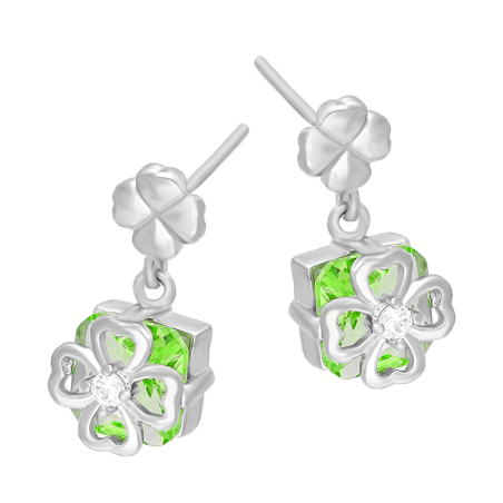 Kolczyki srebrne koniczynka z zieloną cyrkonią/sztyft AT993 próba 925