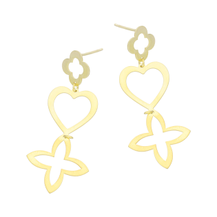 Kolczyki pozłacane dwie koniczynki i serce/sztyft AT1000-1 GOLD próba 925