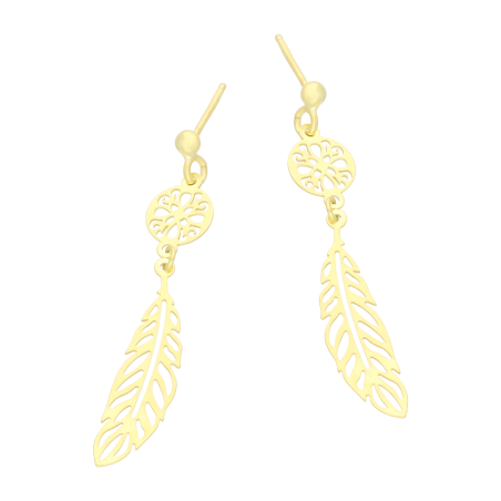 Kolczyki pozłacane koło z ornamentem i piórko/sztyft AT2024 GOLD próba 925