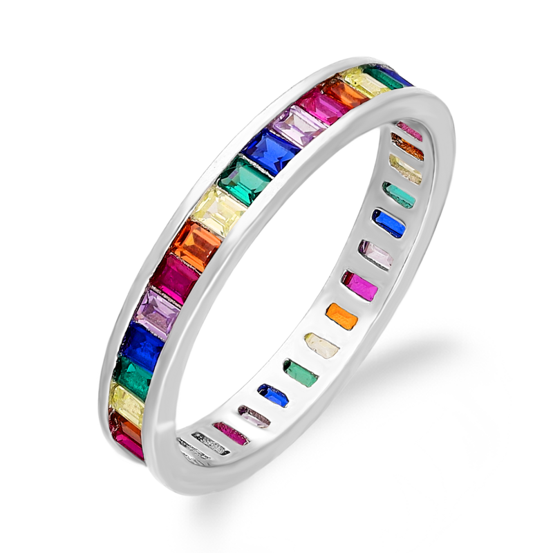 Pierścionek srebrny obrączka miłości z kolorowymi cyrkoniami  HS1512-1 próba 925