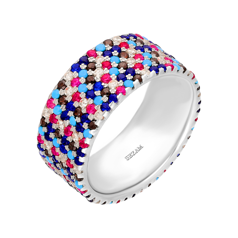 Pierścionek srebrny obrączkowy z sześcioma rzędami cyrkonii HS1739 6r próba 925