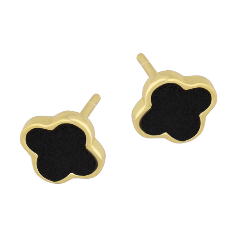 Kolczyki pozłacane koniczyna z czarną emalią