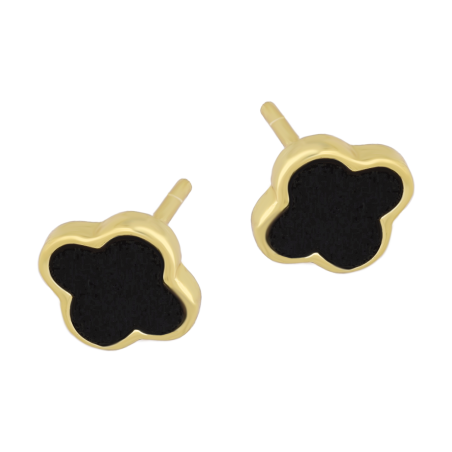 Kolczyki pozłacane koniczyna z czarną emalią