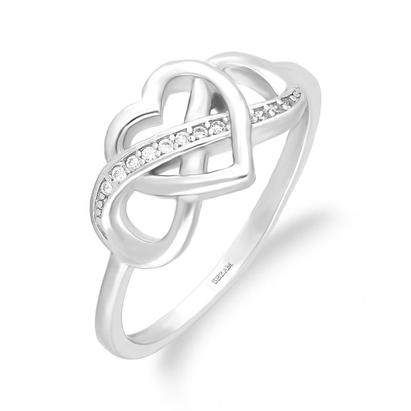 Srebrny Pierścionek Serce i Nieskończoność z Cyrkoniami - JubilerSezam.pl