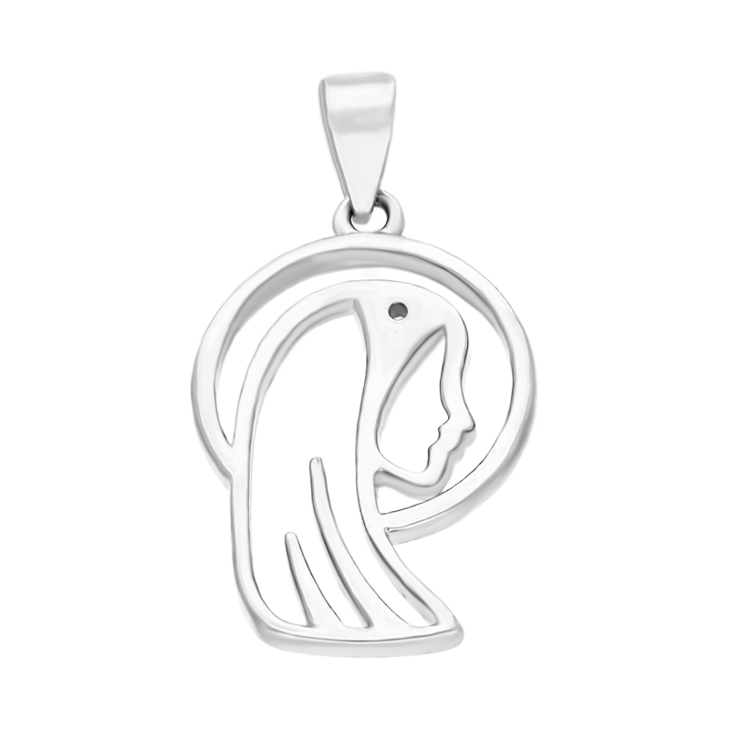 Medalik srebrny Główka Matki Boskiej z białymi cyrkoniami