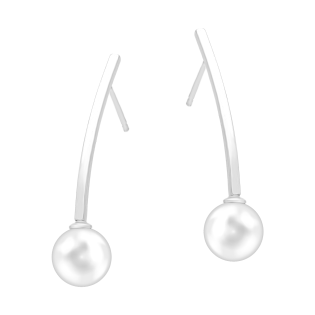 Kolczyki srebrne wygięta pałka i biała perła/sztyft M3-484 ROD próba 925