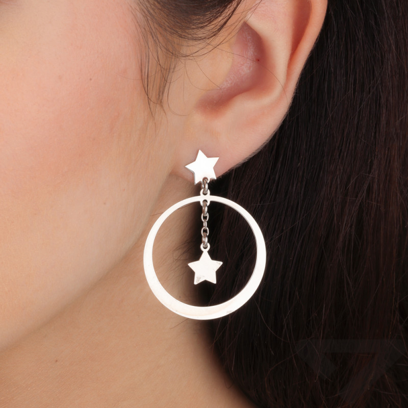 Kolczyki srebrne kółko ramka i dwie gwiazdki/sztyft TA ORT7222 próba 925