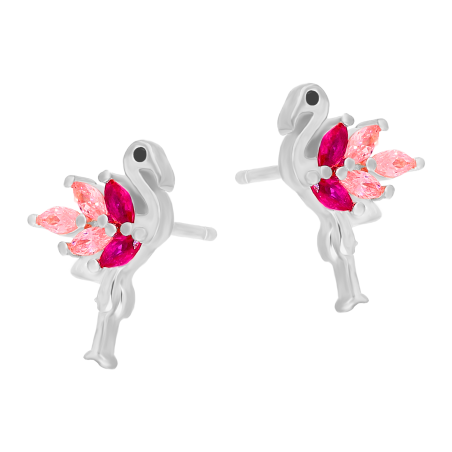 Srebrne kolczyki flamingi z cyrkoniami - JubilerSezam.pl