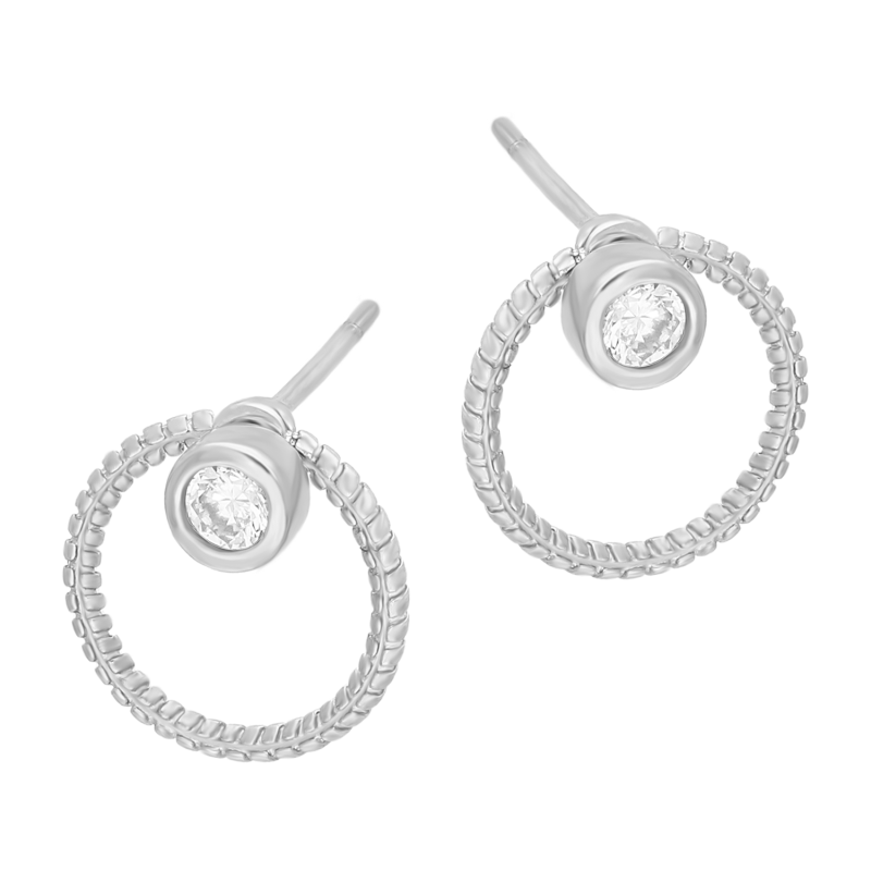 Srebrne kolczyki z cyrkonią, tłoczone koło pr. 925 - JubilerSezam.pl