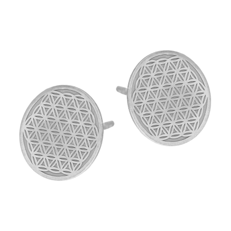 Kolczyki srebrne grawerowane koło z kwiatkami/sztyft AT948 próba 925