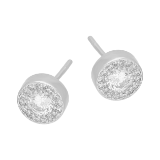 Kolczyki srebrne koło z białymi cyrkoniami/sztyft AT976 próba 925