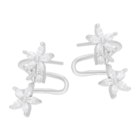 Kolczyki srebrne dwa kwiatki z cyrkoniami/sztyft AT990 próba 925