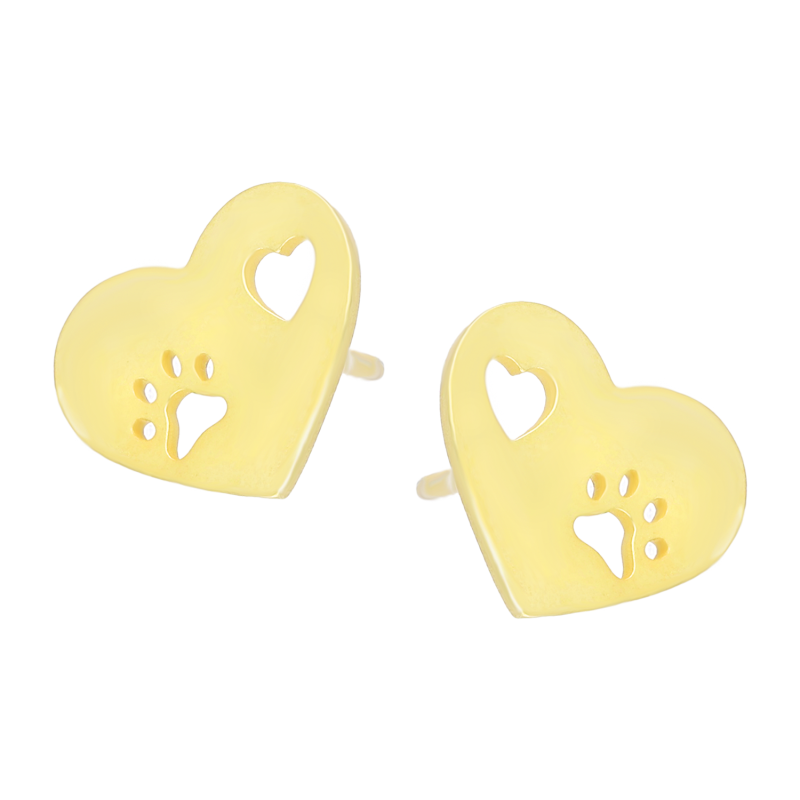 Kolczyki pozłacane serce z wyciętą łapką i serduszkiem/sztyft AT2030 GOLD próba 925