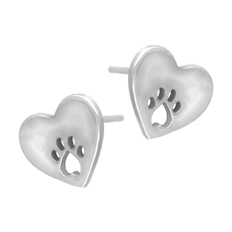 Srebrne kolczyki serca z łapką - JubilerSezam.pl