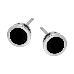 Kolczyki srebrne czarna cyrkonia w okrągłej oprawie
