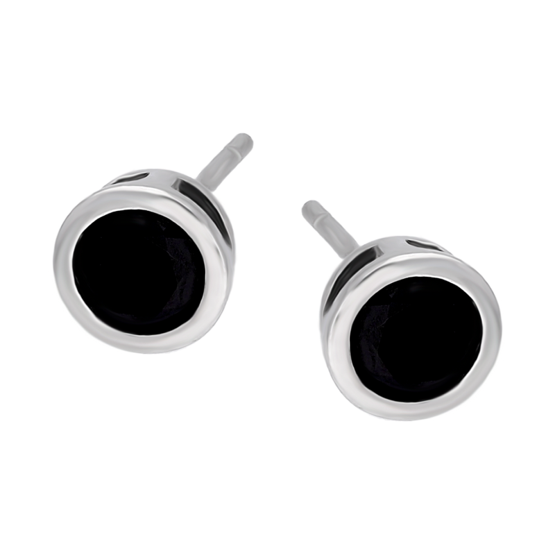 Kolczyki srebrne czarna cyrkonia w okrągłej oprawie