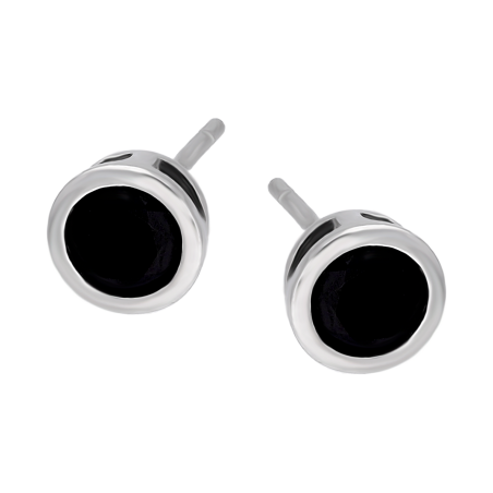 Kolczyki srebrne czarna cyrkonia w okrągłej oprawie