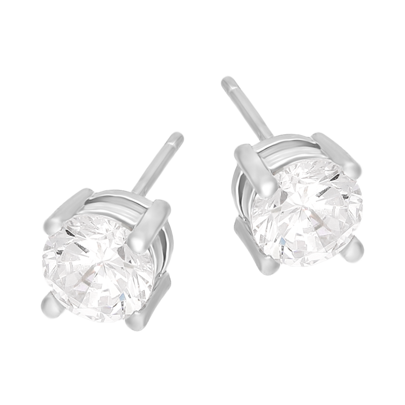 Kolczyki srebrne biała cyrkonia 6 mm w czterech łapkach/sztyft AT CY6MM4Ł-SZ-ROD próba 925
