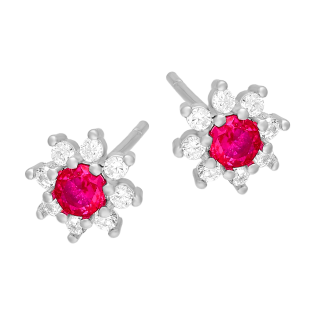 Kolczyki srebrne kwiat z ciemno-różową cyrkonią/sztyft AT HS302-1 c.różowy próba 925
