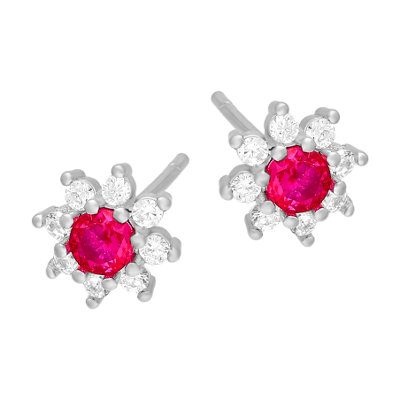Kolczyki srebrne kwiat z ciemno-różową cyrkonią/sztyft AT HS302-1 c.różowy próba 925