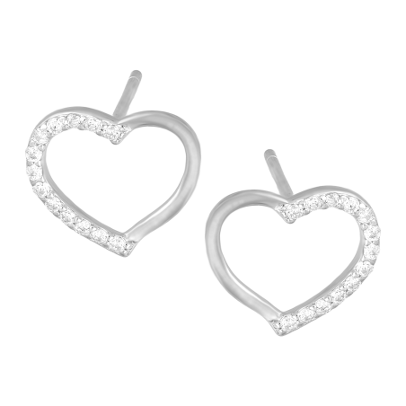Kolczyki srebrne serce w połowie z cyrkoniami/sztyft HS1617 próba 925