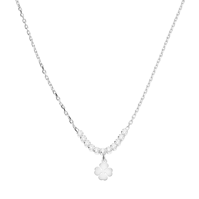 Srebrny naszyjnik z cyrkoniami i koniczynką pr. 925 - JubilerSezam.pl