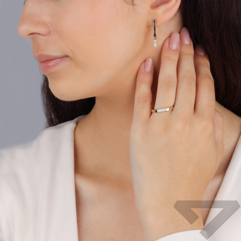 Kolczyki srebrne z białymi cyrkoniami i złotą blaszką