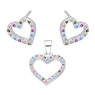 Srebrny Komplet Biżuterii Serce z Cyrkoniami pr. 925 - JubilerSezam.pl