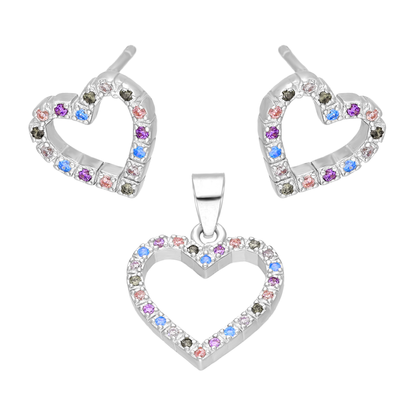 Srebrny Komplet Biżuterii Serce z Cyrkoniami pr. 925 - JubilerSezam.pl