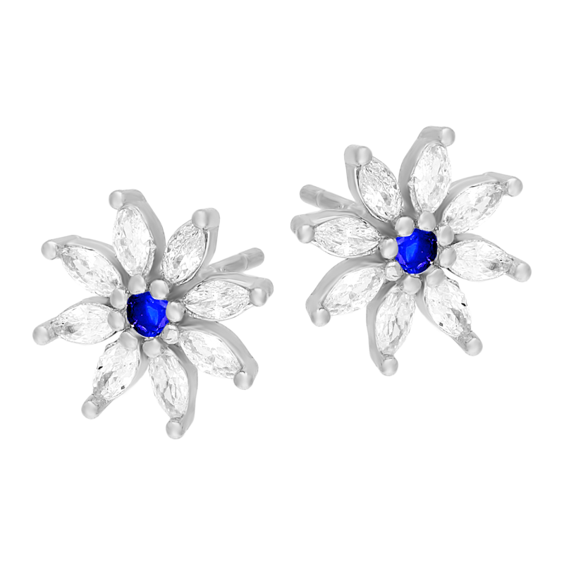 Srebrne kolczyki kwiat z cyrkonią - JubilerSezam.pl