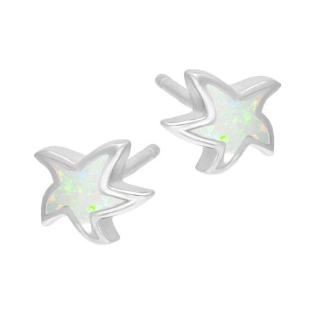 Kolczyki srebrne gwiazda z białym opalem jubilerskim/sztyft HS2163 biały próba 925