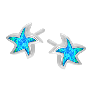 Kolczyki srebrne gwiazda z niebieskim opalem jubilerskim/sztyft HS2163 niebieski próba 925