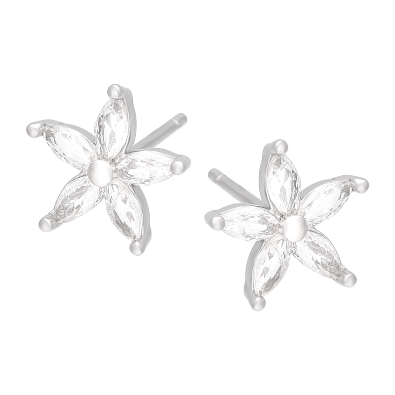 Kolczyki srebrne kwiat z białymi cyrkoniami/sztyft HS2195 próba 925