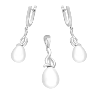 Srebrny Komplet z Perłą - Kolczyki i Zawieszka Pr. 925 - JubilerSezam.pl