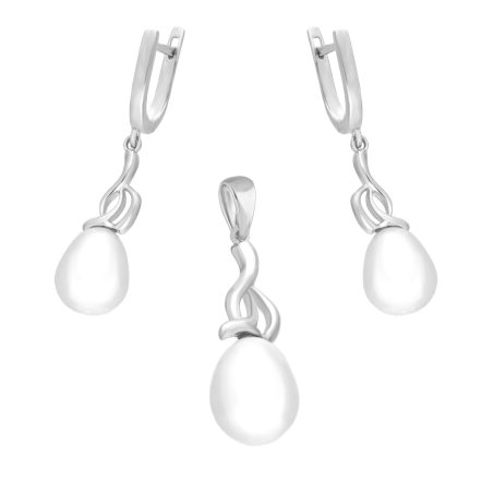 Srebrny Komplet z Perłą - Kolczyki i Zawieszka Pr. 925 - JubilerSezam.pl