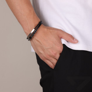 Bransoletka męska stalowa srebrno-czarna - JubilerSezam.pl