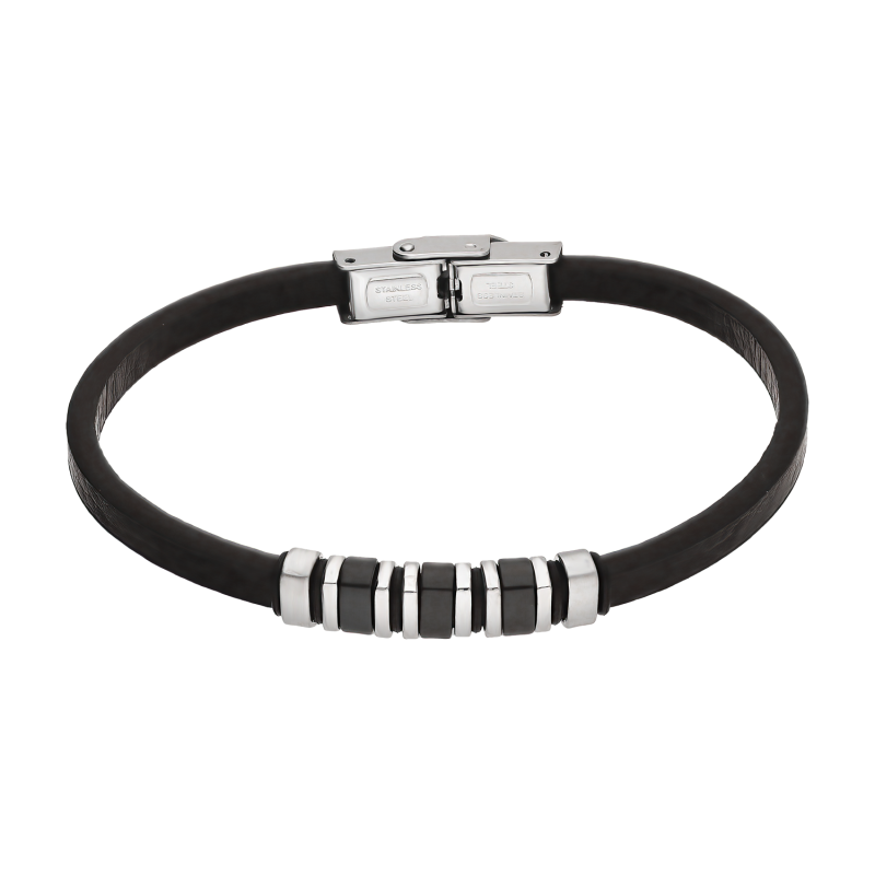 Męska Bransoleta Stalowa Srebrno-Czarna - JubilerSezam.pl