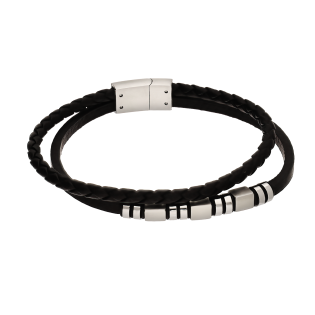Bransoleta męska stalowa skórzany warkocz - JubilerSezam.pl