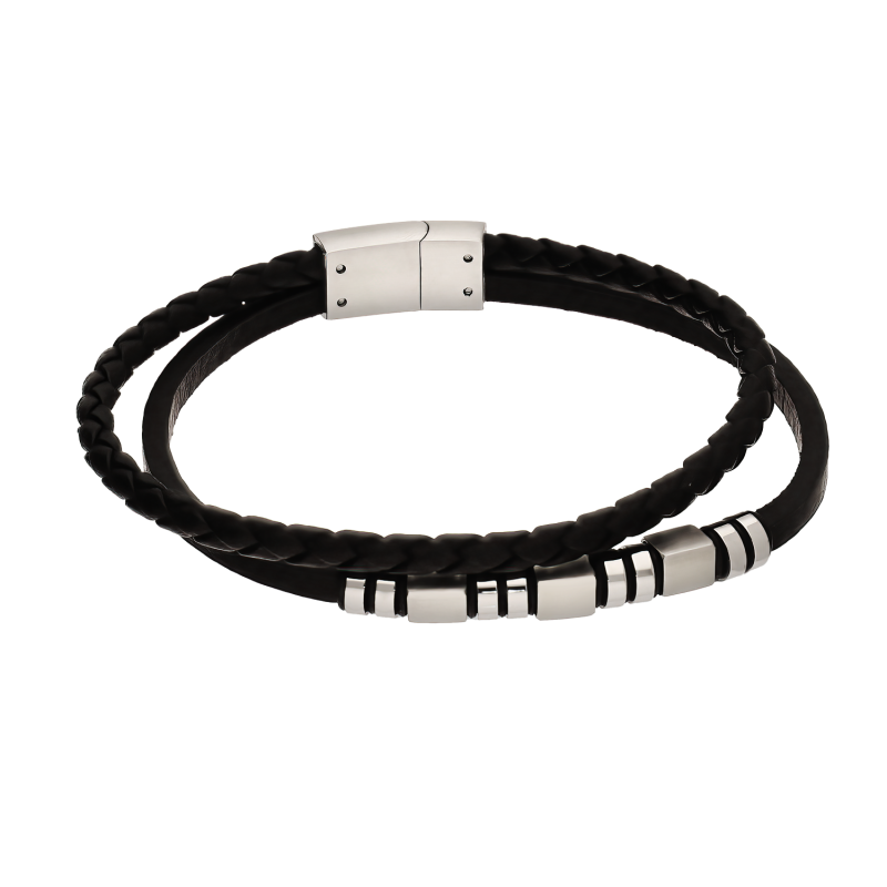Bransoleta męska stalowa skórzany warkocz - JubilerSezam.pl