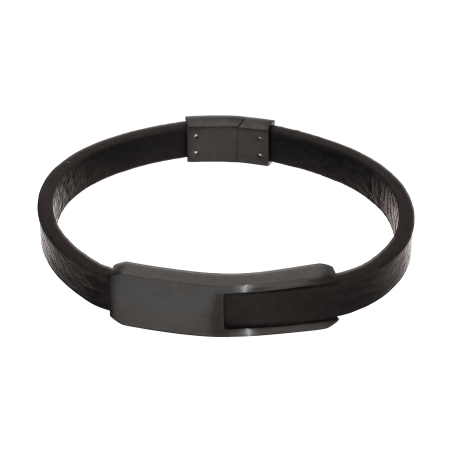 Bransoleta męska z czarną blaszką stalowa - JubilerSezam.pl