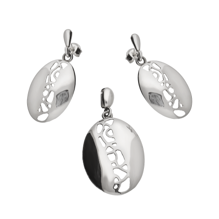 Komplet srebrny kolczyki i zawieszka ażurowy owal TB059 próba 925